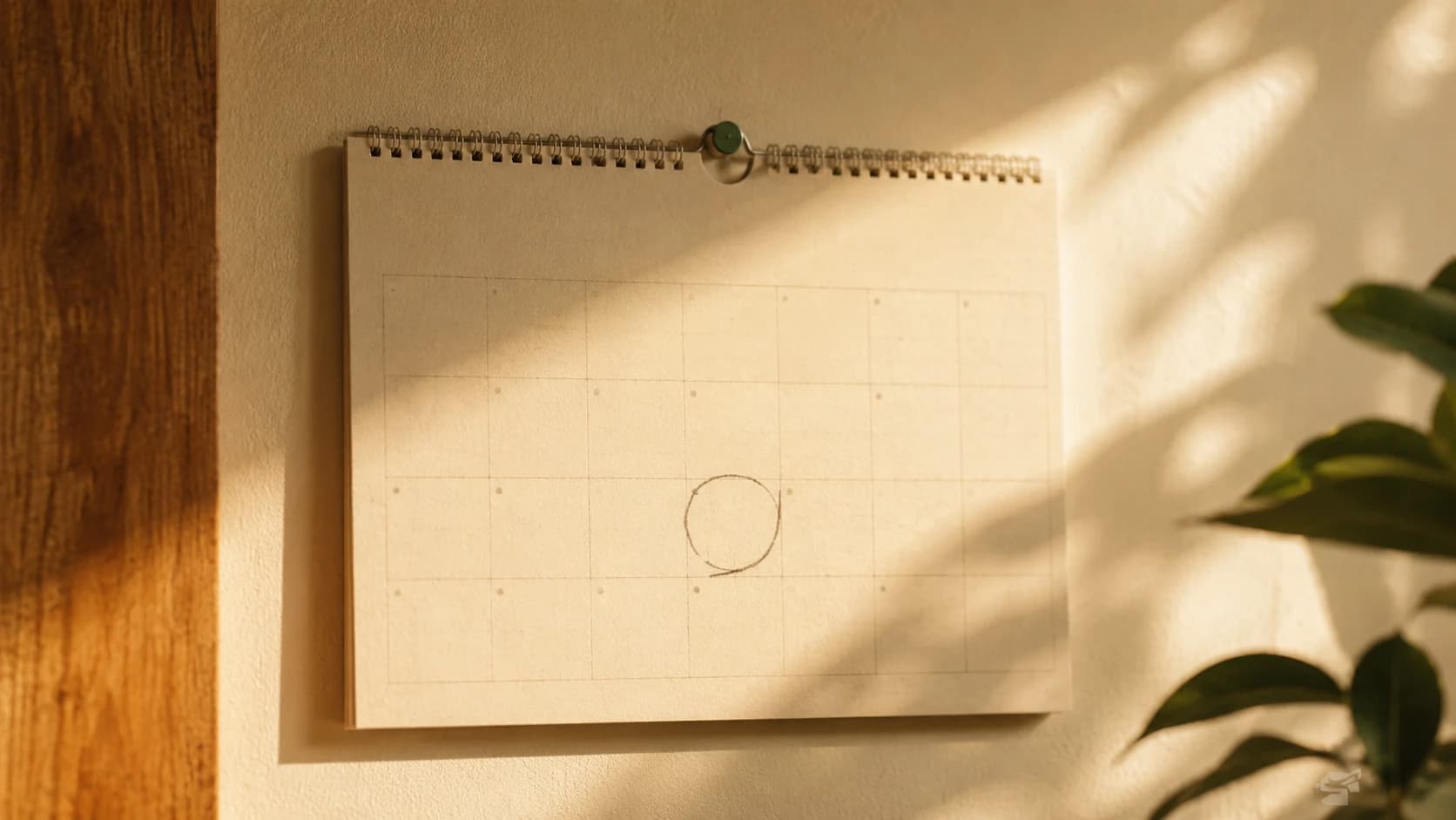 A wall calendar page in autumn light with a single date marked