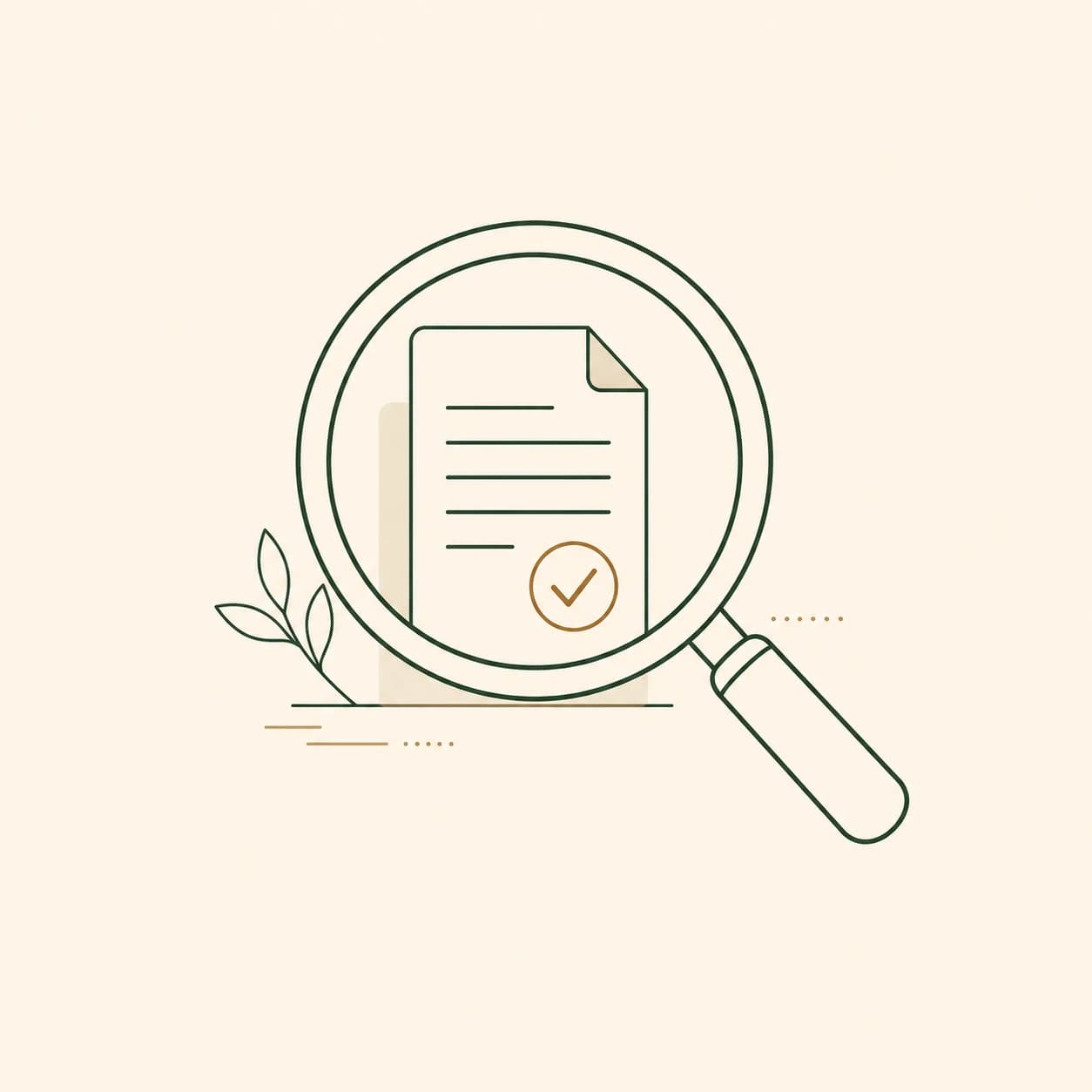 A simple illustration of a magnifying glass over a small document icon labeled with a generic funding-disclosure symbol