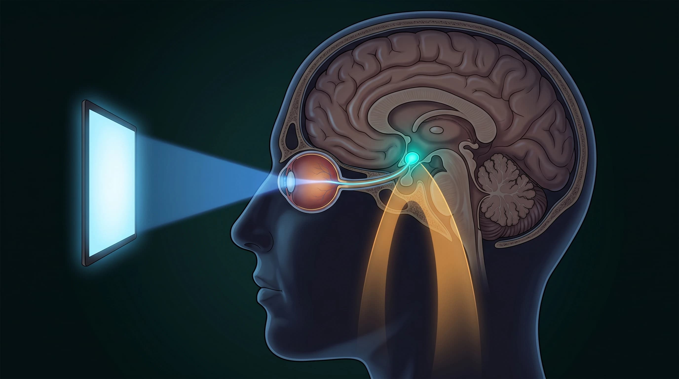 La lumiere bleue supprimant la melatonine et decalant l'horloge circadienne