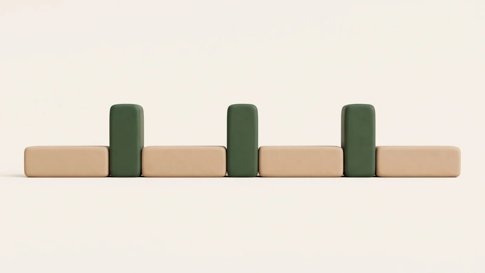 Une longue rangée de blocs bas couleur sable, interrompue par trois blocs verts hauts bien espacés : trois efforts brefs et intenses répartis sur la journée
