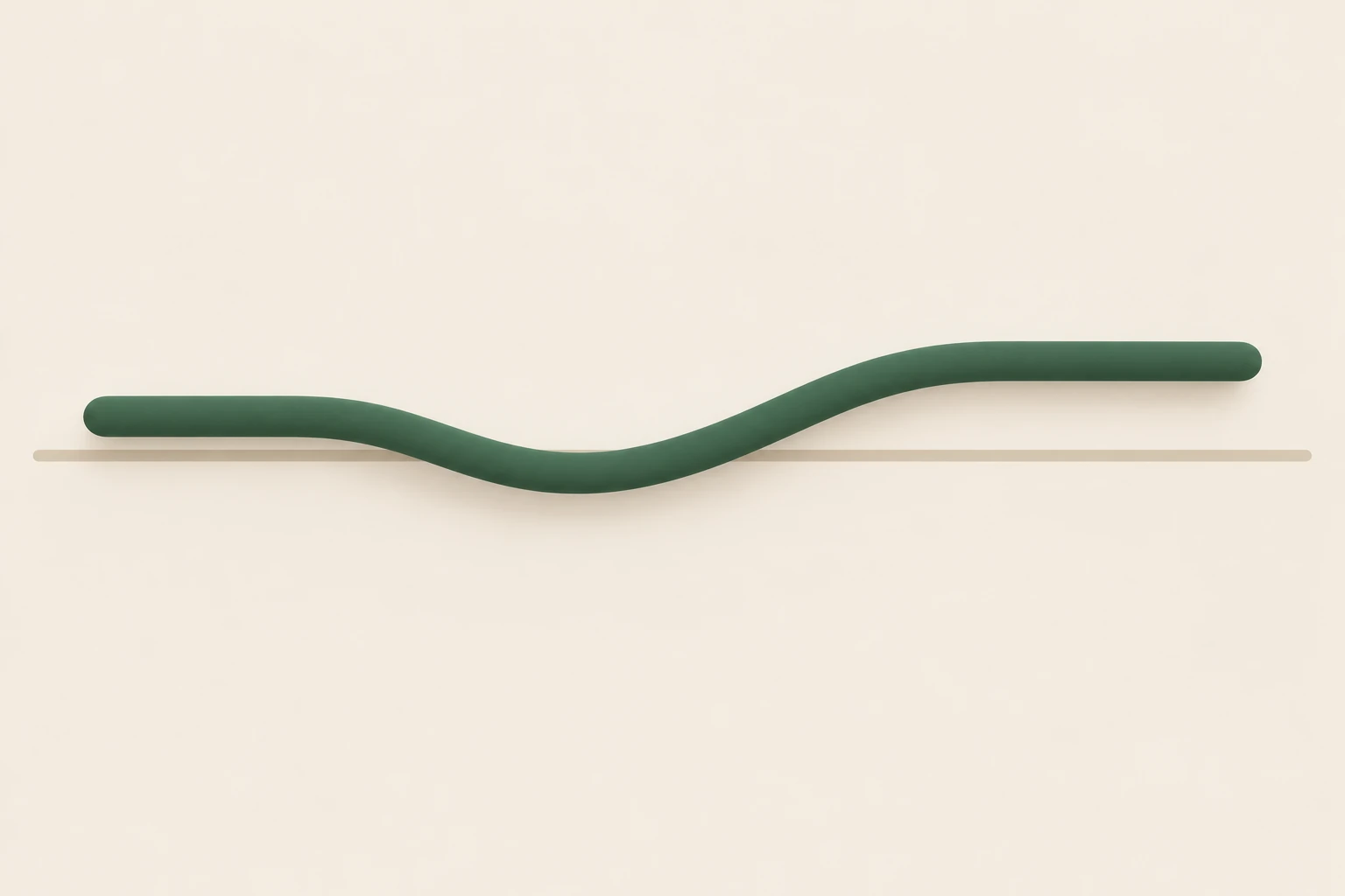 A smooth curve that dips below its starting level and then rises to settle higher than it began