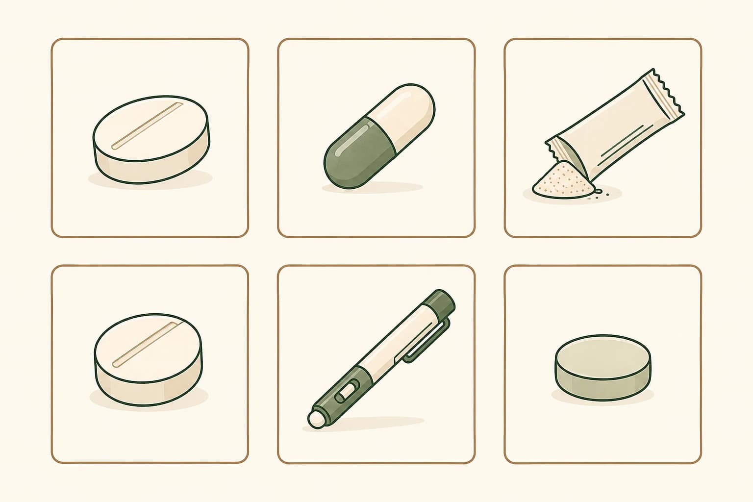 Illustrated comparison panel of six cholesterol-medication classes arranged as simple labeled icons