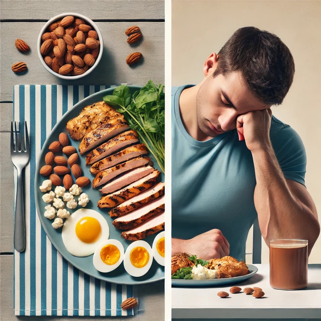 A person feeling drowsy at a table after a large meal