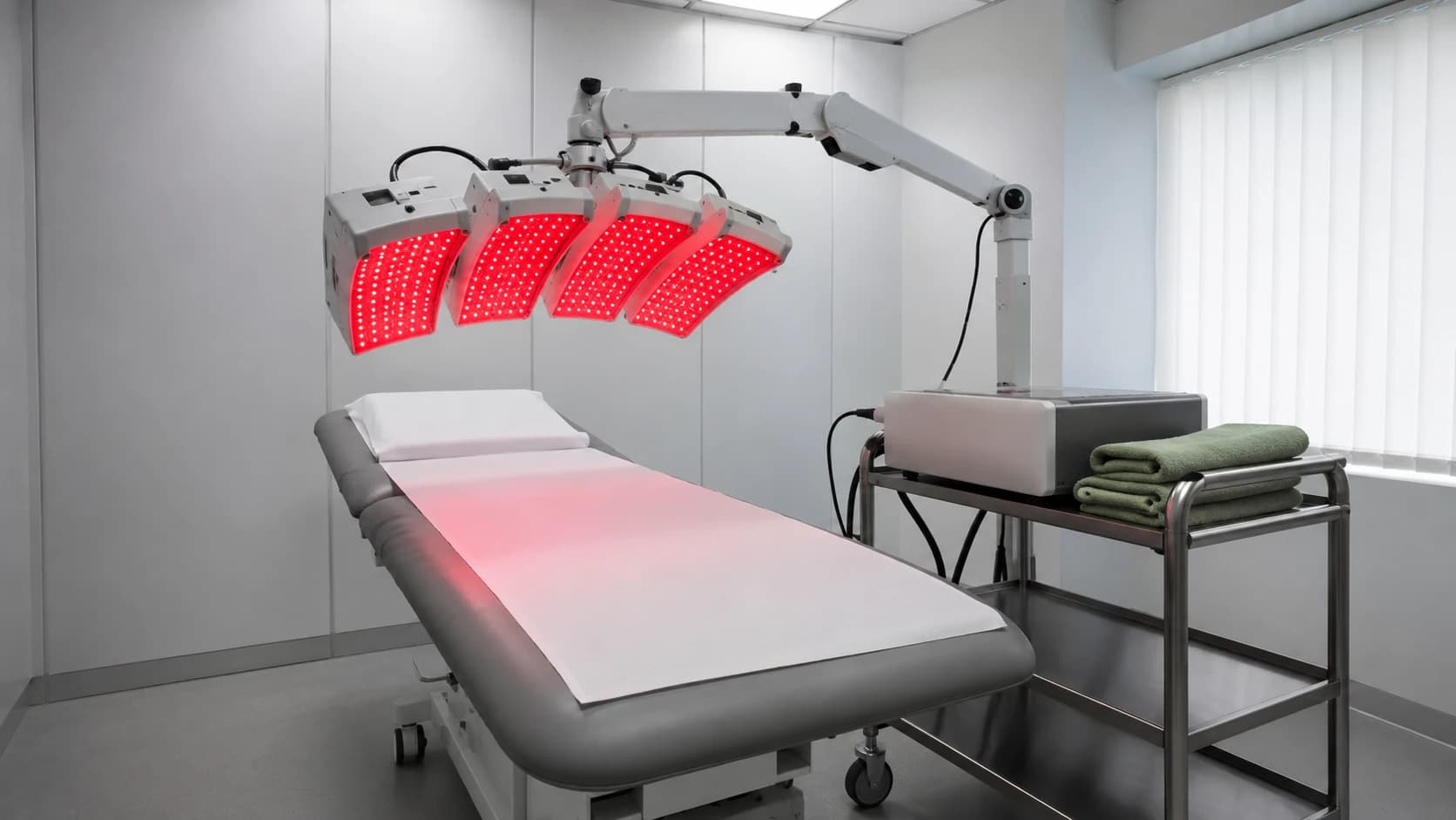 A clinical body contouring device with flexible light pads positioned over a treatment couch
